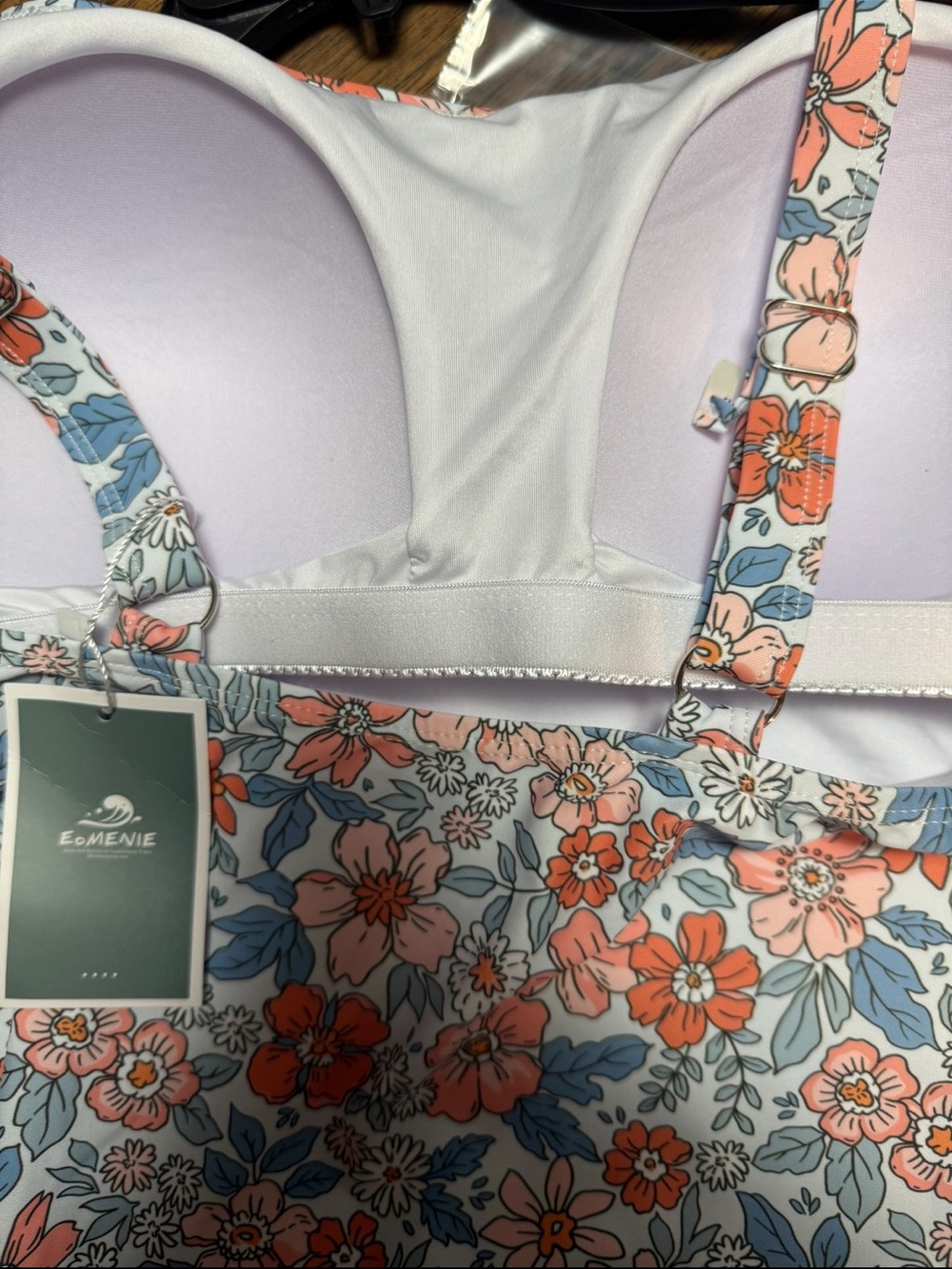 EoMenie Floral Print One-Piece Swimsuit bra built in Coral & Blue Womens 18W NWT - Picture 8 of 11